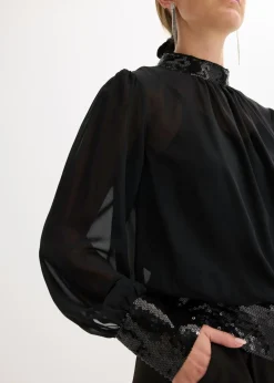 Clearance Blusa de tul fino con lentejuelas Mujer Camisas Y Blusas|Ropa Elegante
