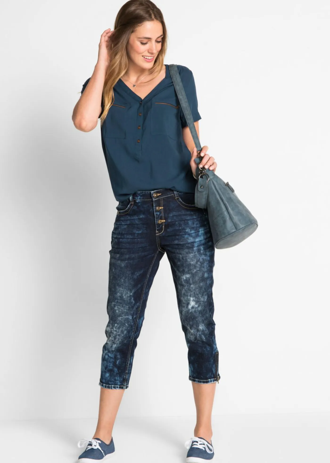 Outlet Blusa de viscosa con manga corta Mujer Camisas Y Blusas