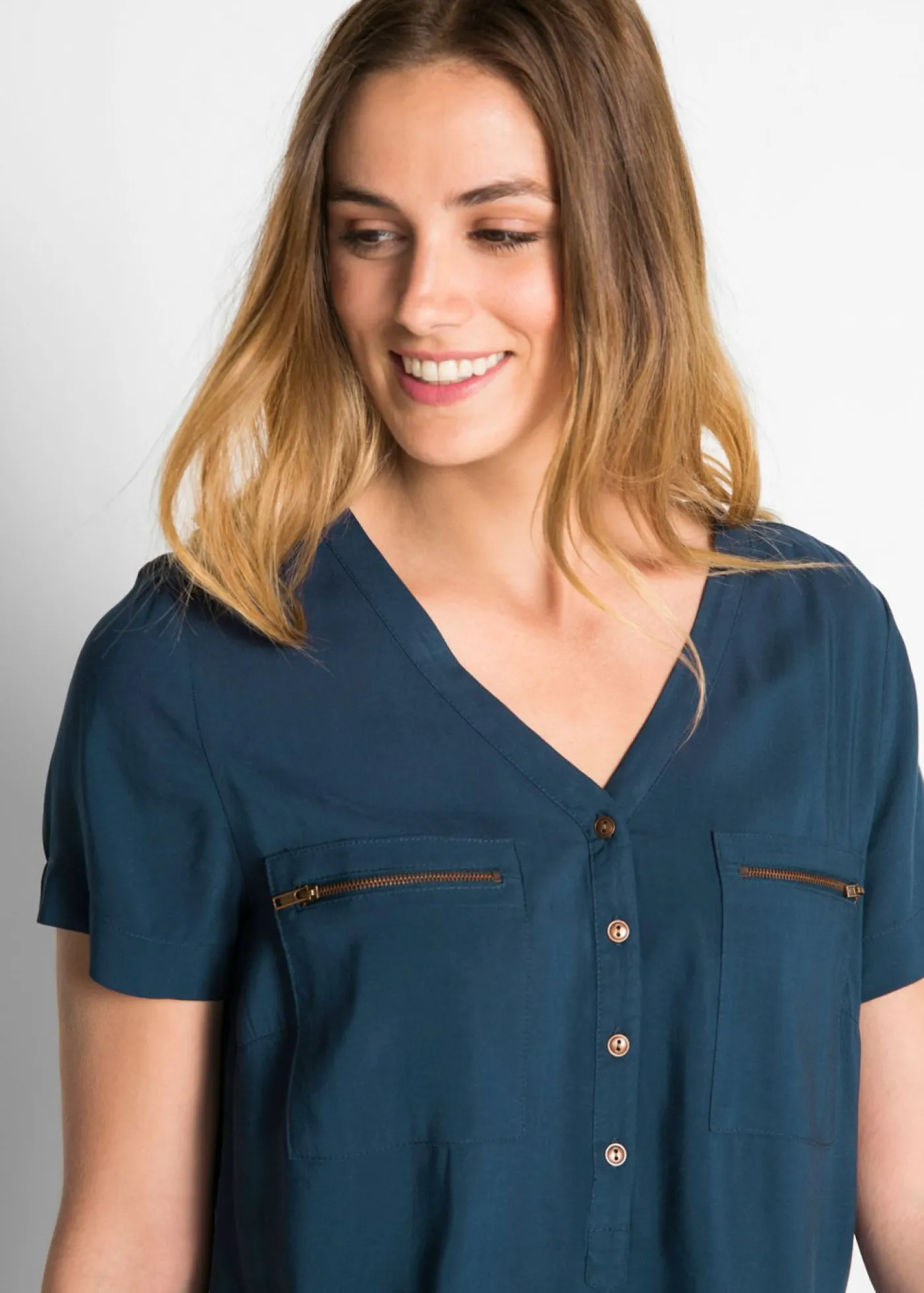 Outlet Blusa de viscosa con manga corta Mujer Camisas Y Blusas