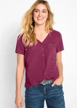 New Blusa de viscosa con manga corta Mujer Camisas Y Blusas