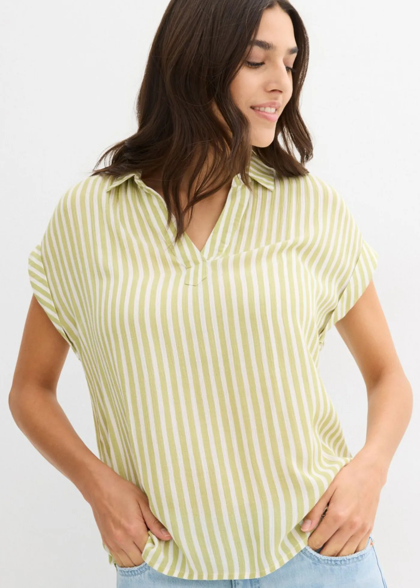 Clearance Blusa de viscosa fluida con manga corta Mujer Camisas Y Blusas|Novedades