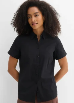 Hot Blusa elástica de manga corta de mezcla de algodón Mujer Camisas Y Blusas|Novedades