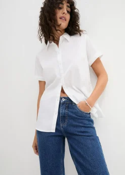 Hot Blusa elástica de manga corta de mezcla de algodón Mujer Camisas Y Blusas|Novedades