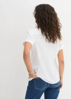 Hot Blusa elástica de manga corta de mezcla de algodón Mujer Camisas Y Blusas|Novedades