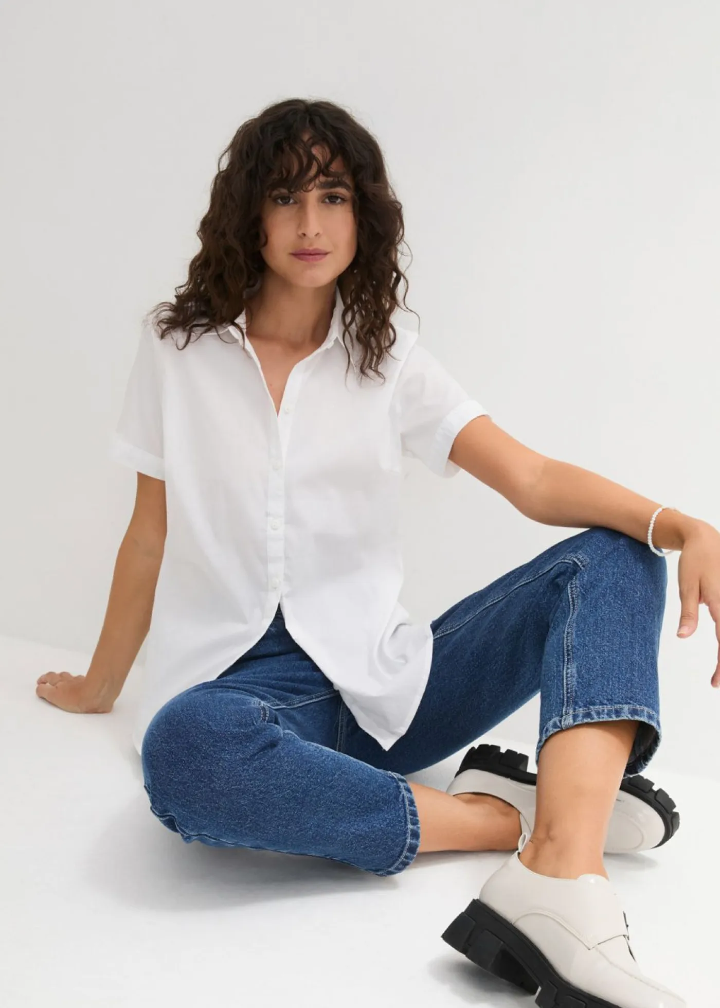 Hot Blusa elástica de manga corta de mezcla de algodón Mujer Camisas Y Blusas|Novedades