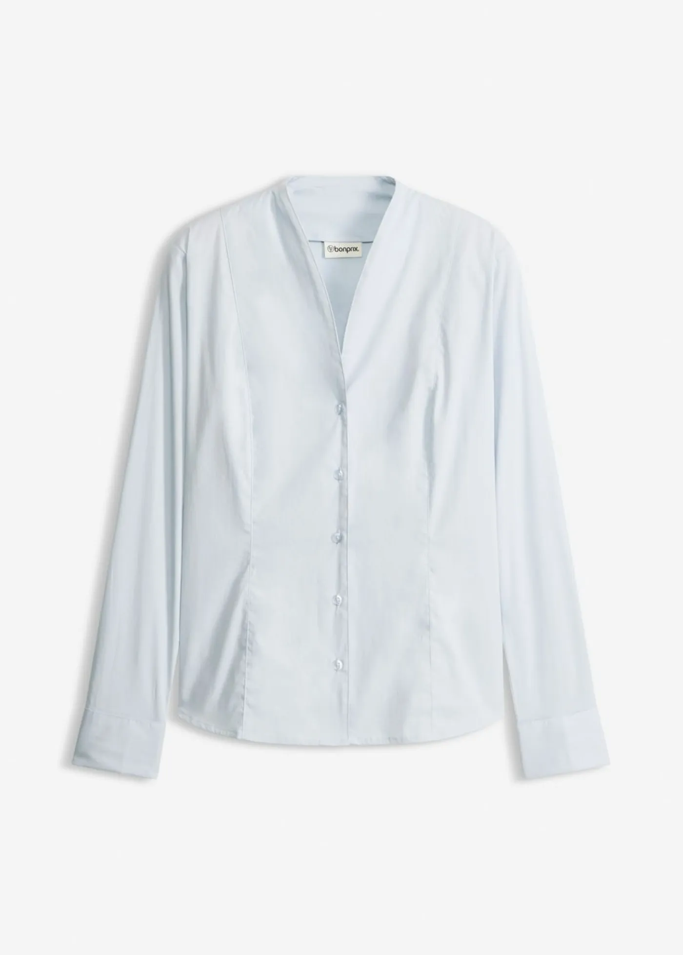 Blusa elástica de popelín con cuello chimenea y ligera transparencia Mujer Camisas Y Blusas