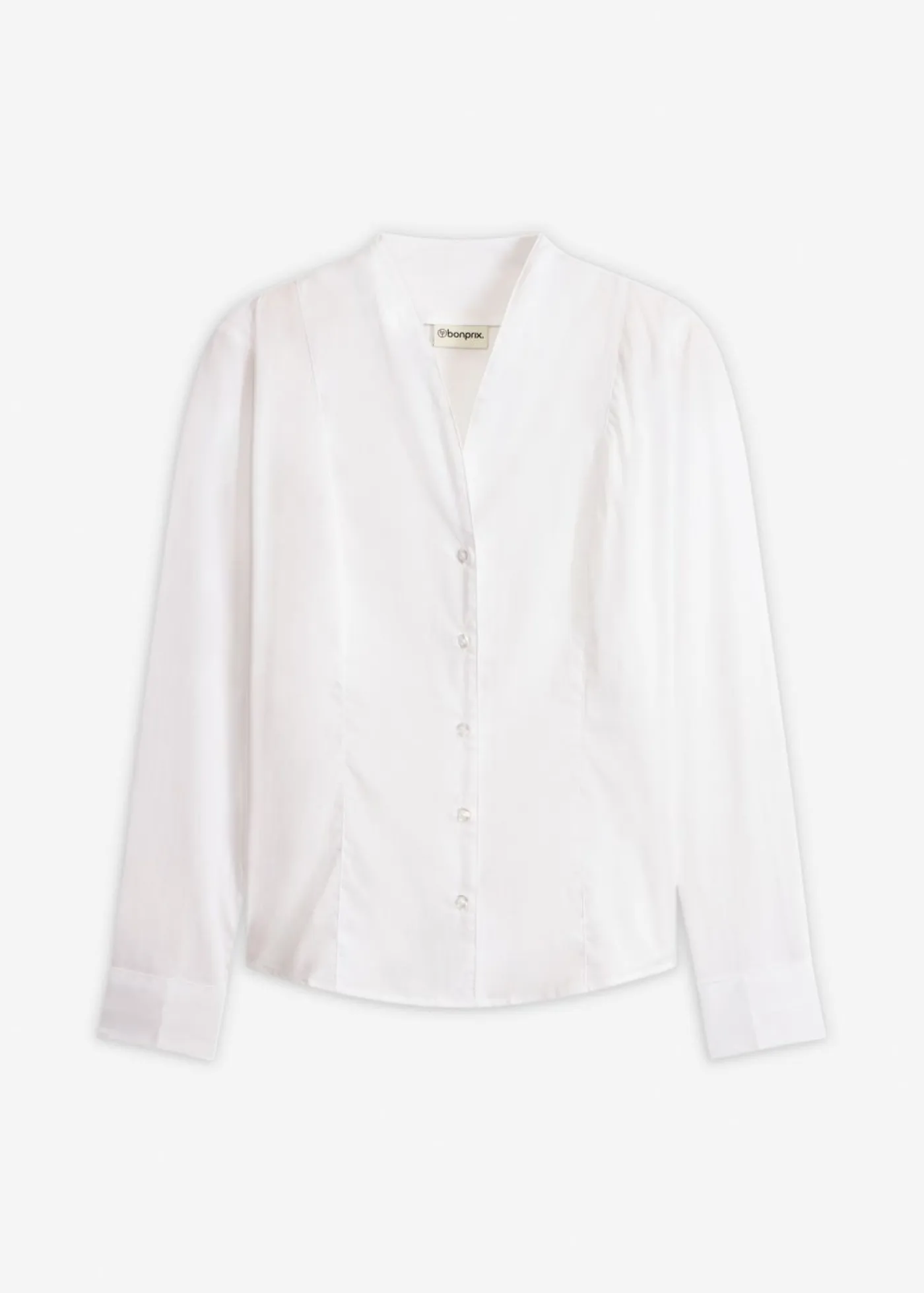 Sale Blusa elástica de popelín con cuello chimenea y ligera transparencia Mujer Camisas Y Blusas