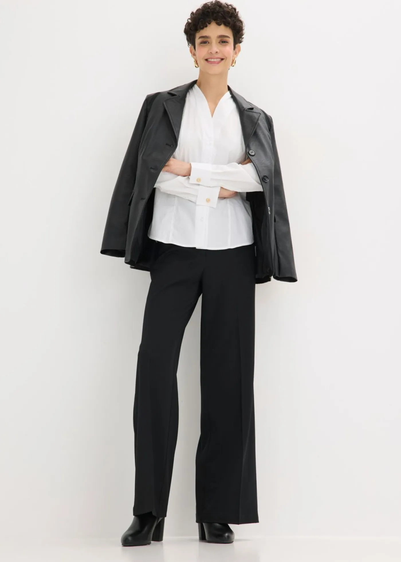 Sale Blusa elástica de popelín con cuello chimenea y ligera transparencia Mujer Camisas Y Blusas
