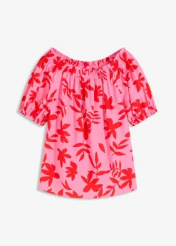 Hot Blusa estampada de mezcla de viscosa fina con escote bañera Mujer Camisas Y Blusas