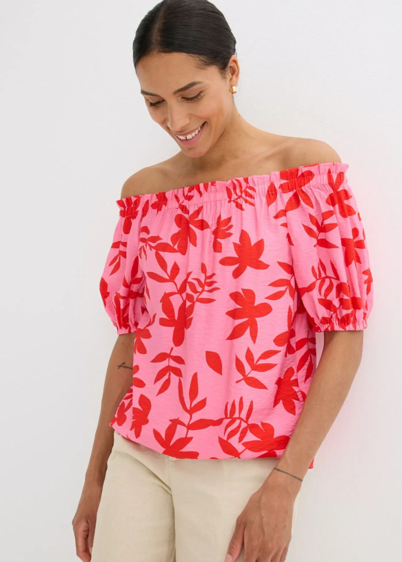 Hot Blusa estampada de mezcla de viscosa fina con escote bañera Mujer Camisas Y Blusas