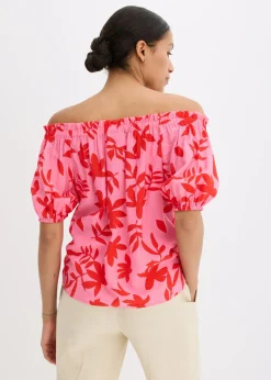 Hot Blusa estampada de mezcla de viscosa fina con escote bañera Mujer Camisas Y Blusas
