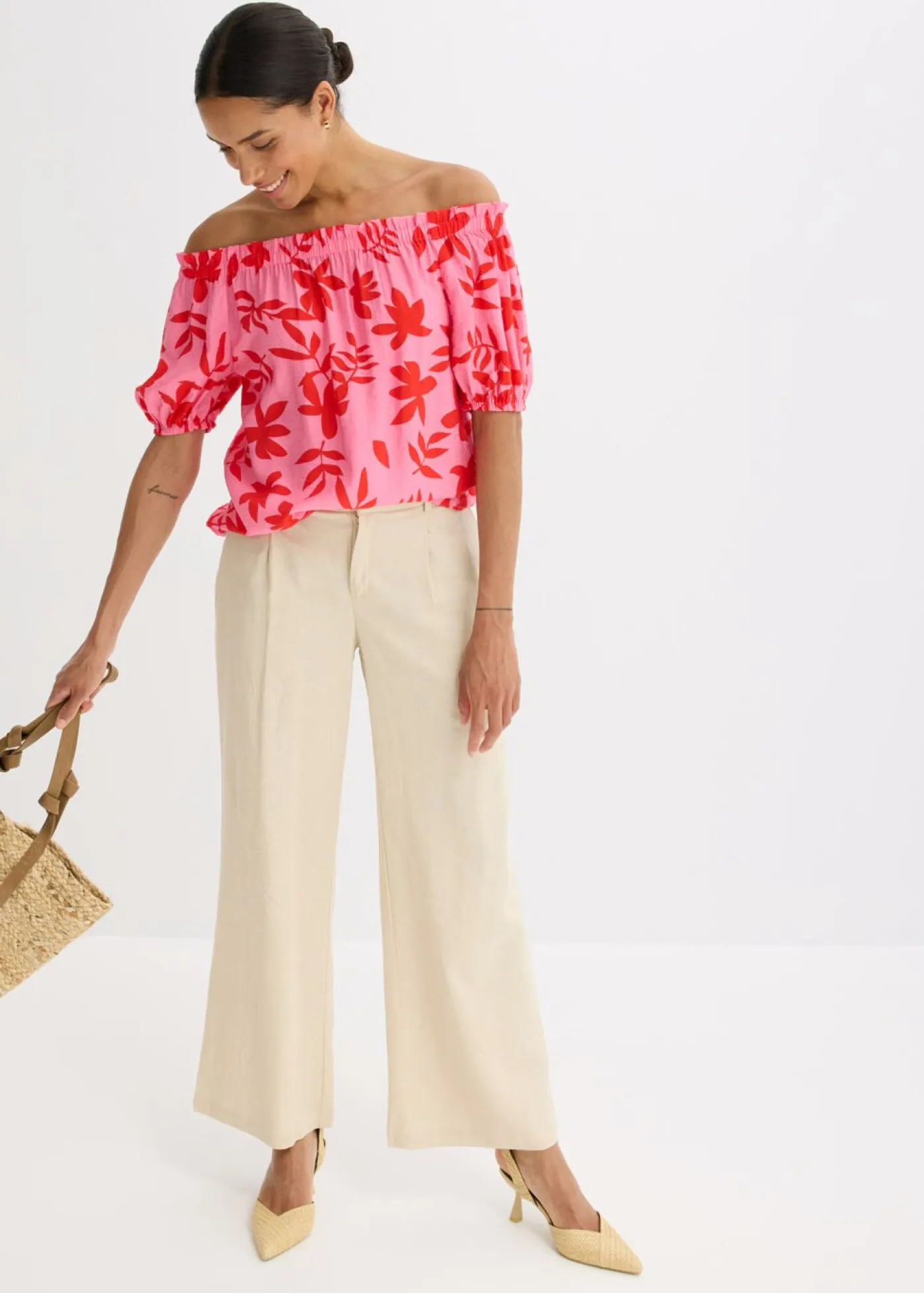 Hot Blusa estampada de mezcla de viscosa fina con escote bañera Mujer Camisas Y Blusas
