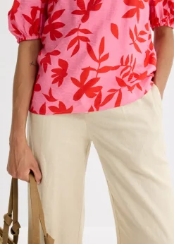 Hot Blusa estampada de mezcla de viscosa fina con escote bañera Mujer Camisas Y Blusas