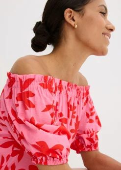 Hot Blusa estampada de mezcla de viscosa fina con escote bañera Mujer Camisas Y Blusas