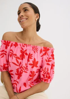 Hot Blusa estampada de mezcla de viscosa fina con escote bañera Mujer Camisas Y Blusas