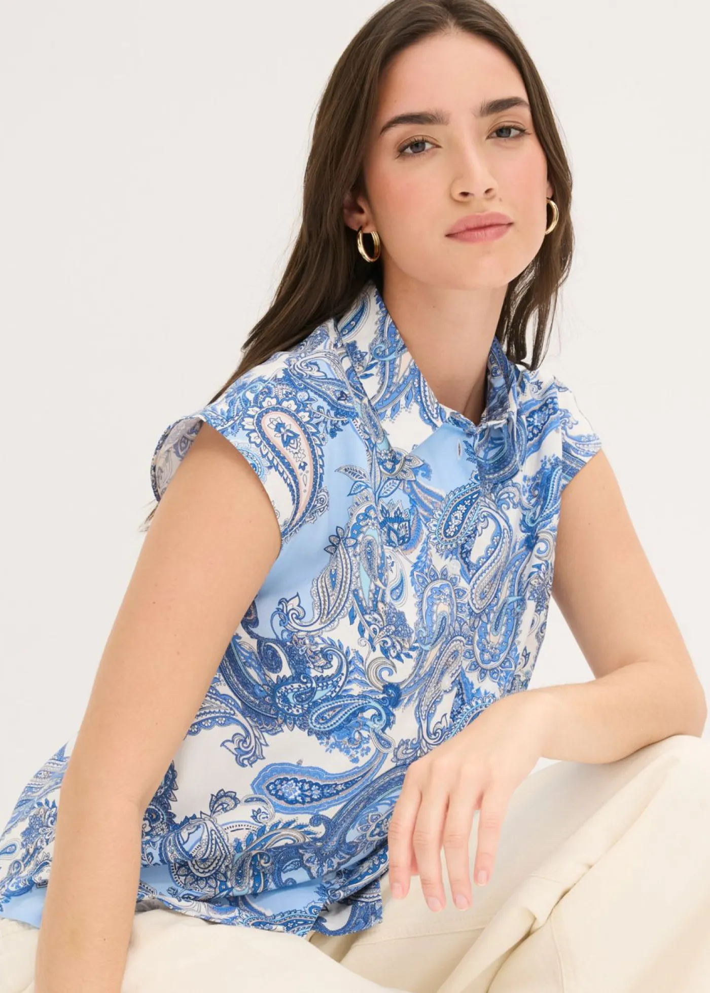 Outlet Blusa estampada de viscosa fluida Mujer Conjuntos De Ropa|Camisas Y Blusas