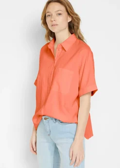 Discount Blusa holgada de media manga con lino Mujer Camisas Y Blusas