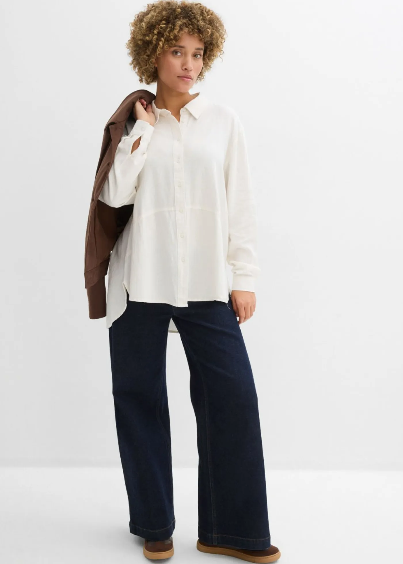 Outlet Blusa holgada de mezcla de lino Mujer Camisas Y Blusas|Novedades