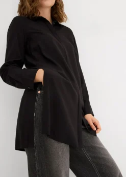 Online Blusa larga con abertura de viscosa fluida Mujer Camisas Y Blusas