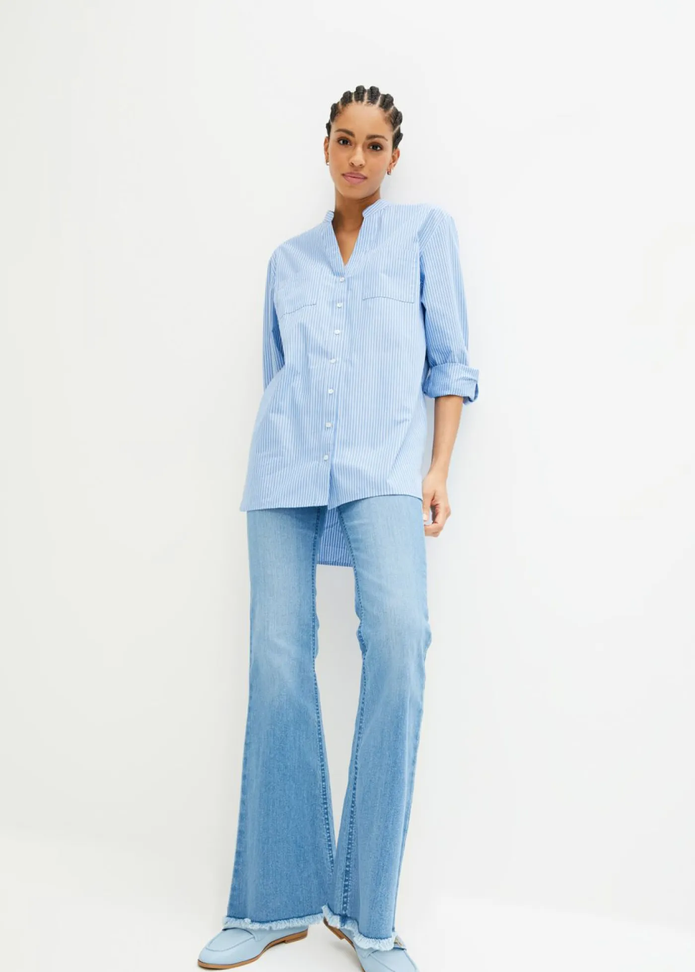 Blusa larga con mangas remangables Mujer Camisas Y Blusas