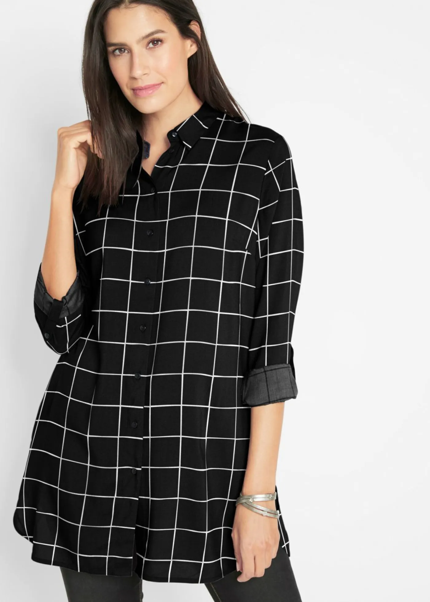 Clearance Blusa larga de cuadros con bolsillos Mujer Camisas Y Blusas