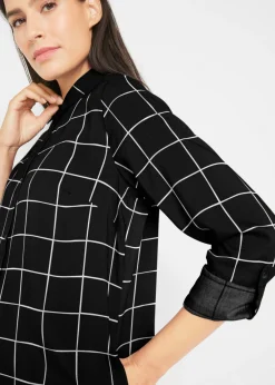 Clearance Blusa larga de cuadros con bolsillos Mujer Camisas Y Blusas