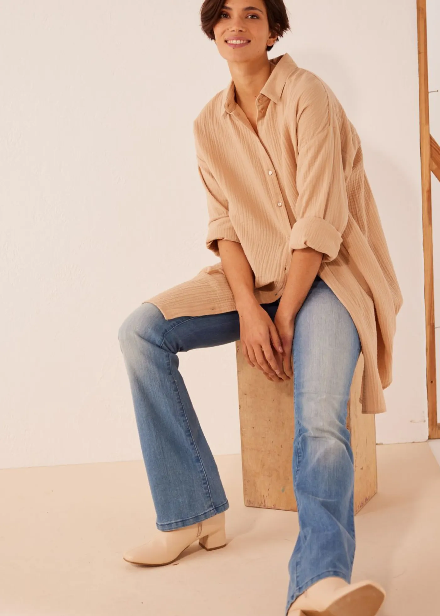 New Blusa larga de muselina con corte holgado Mujer Camisas Y Blusas|Novedades