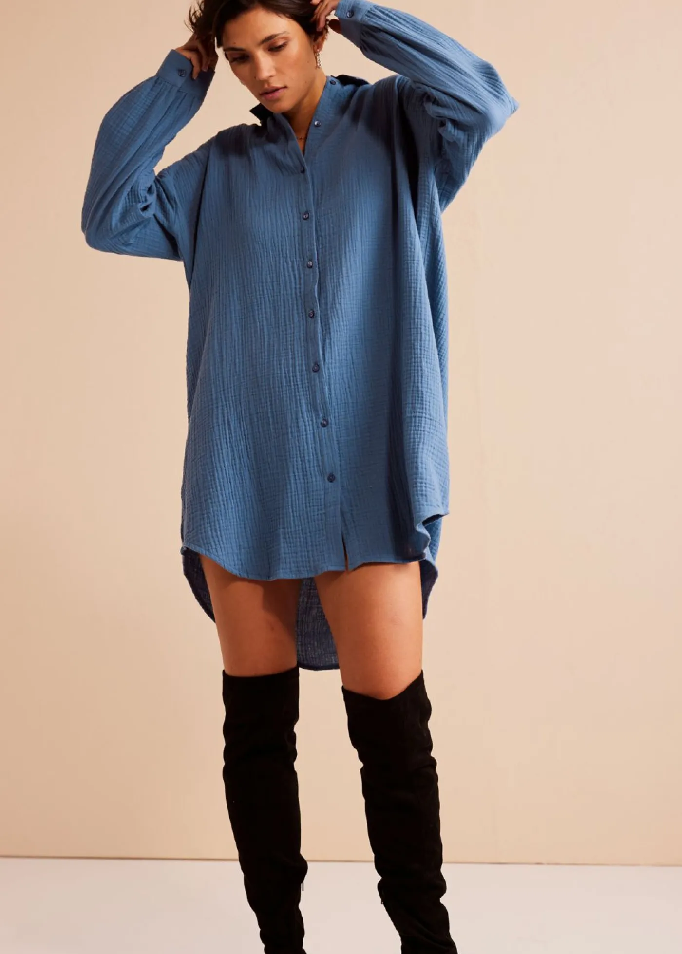 Outlet Blusa larga de muselina con corte holgado Mujer Camisas Y Blusas|Novedades