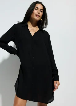 Hot Blusa larga de playa de viscosa fluida Mujer Ropa De Playa|Vestidos