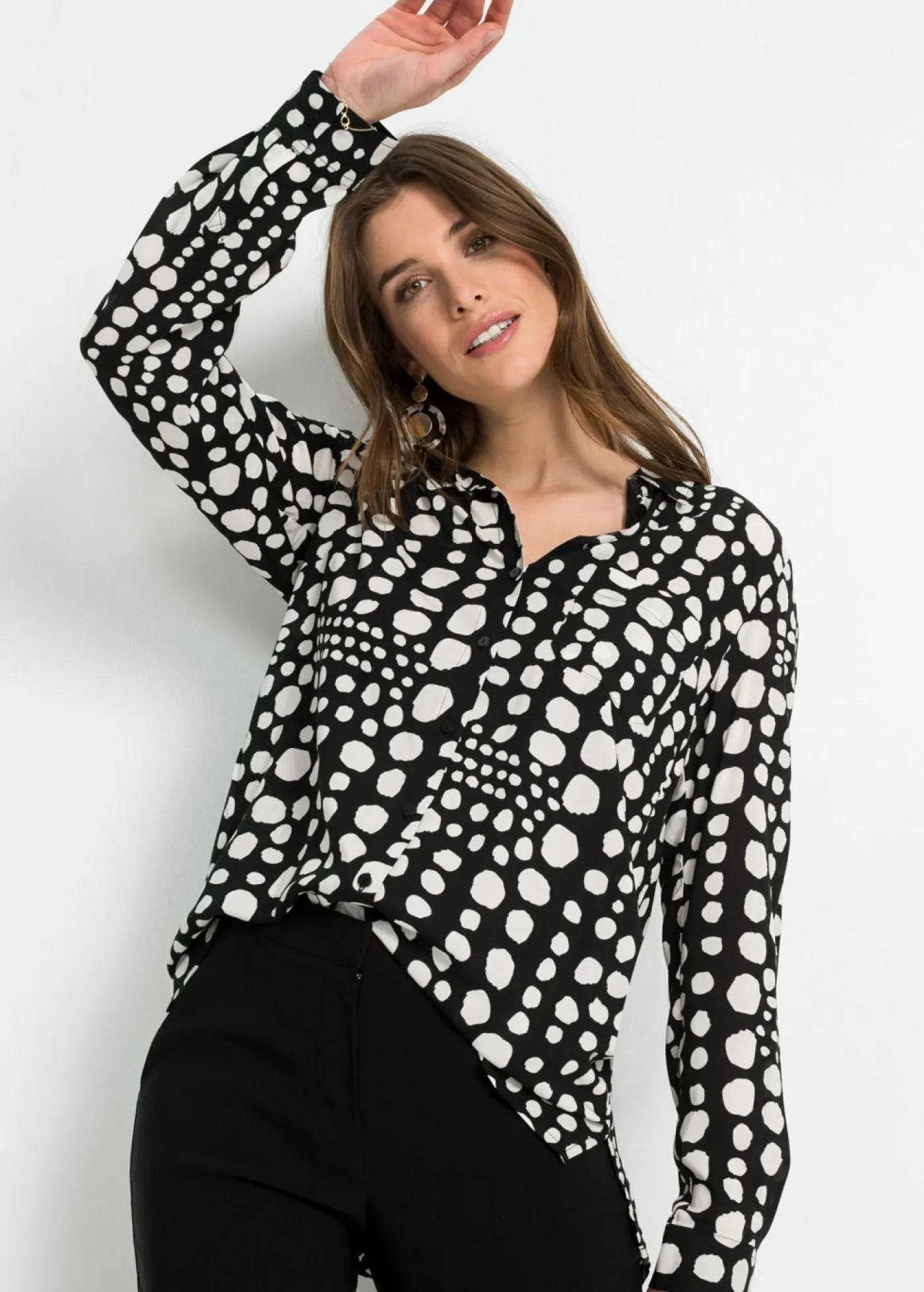 Best Blusa larga estampada de viscosa fluida Mujer Camisas Y Blusas