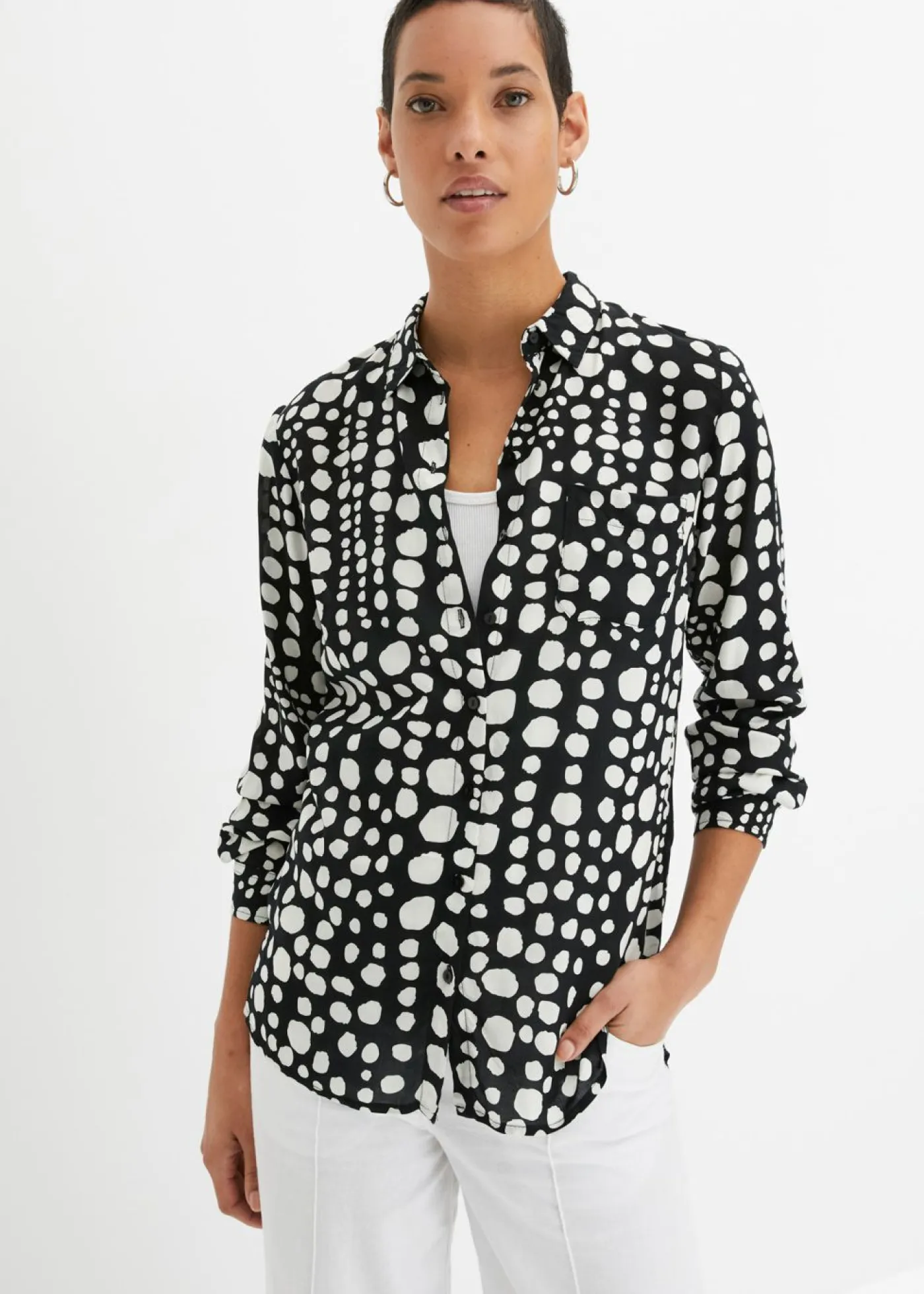 Best Blusa larga estampada de viscosa fluida Mujer Camisas Y Blusas