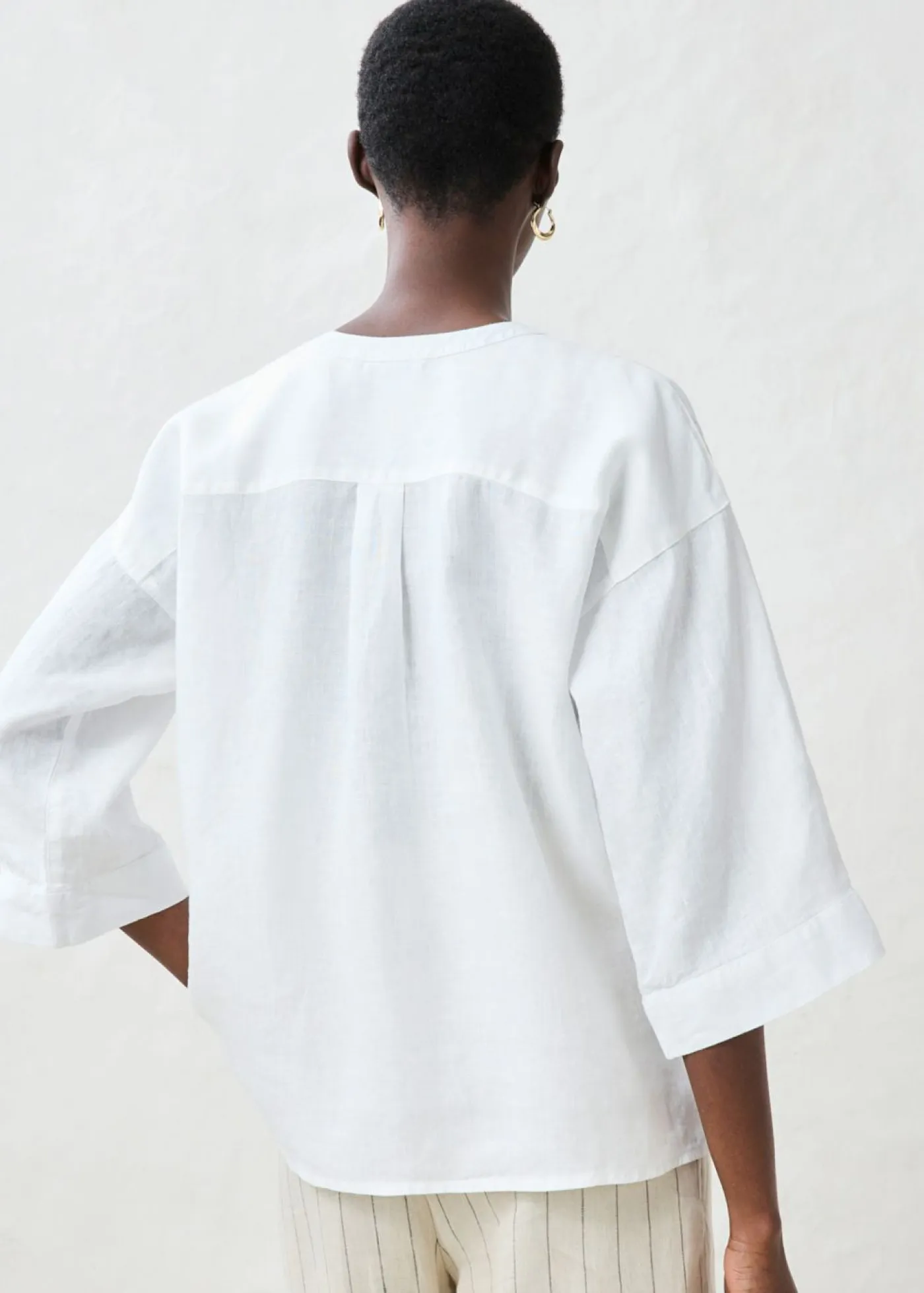 Blusa oversize de lino puro Mujer Premium|Camisas Y Blusas