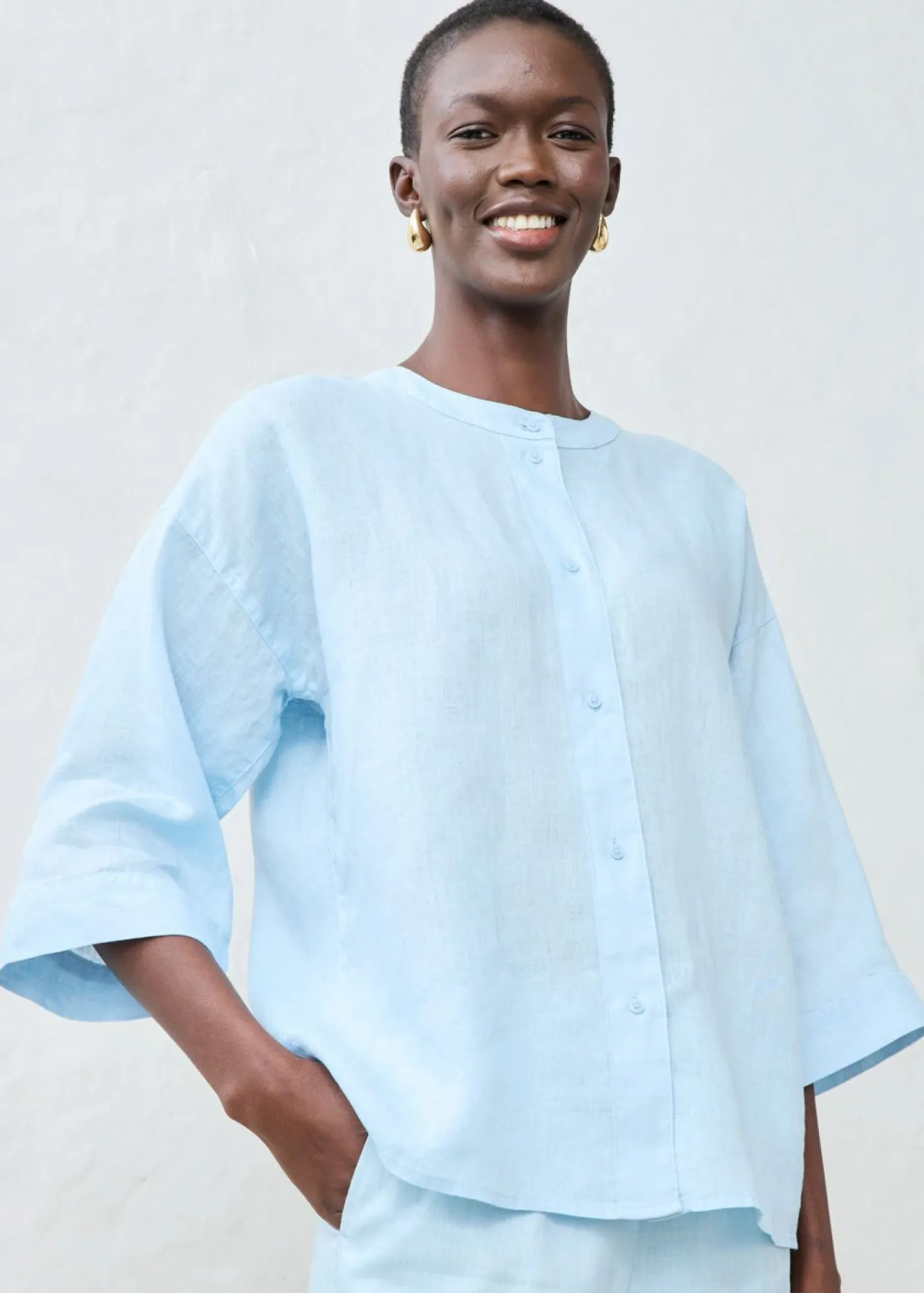 Online Blusa oversize de lino puro Mujer Premium|Camisas Y Blusas