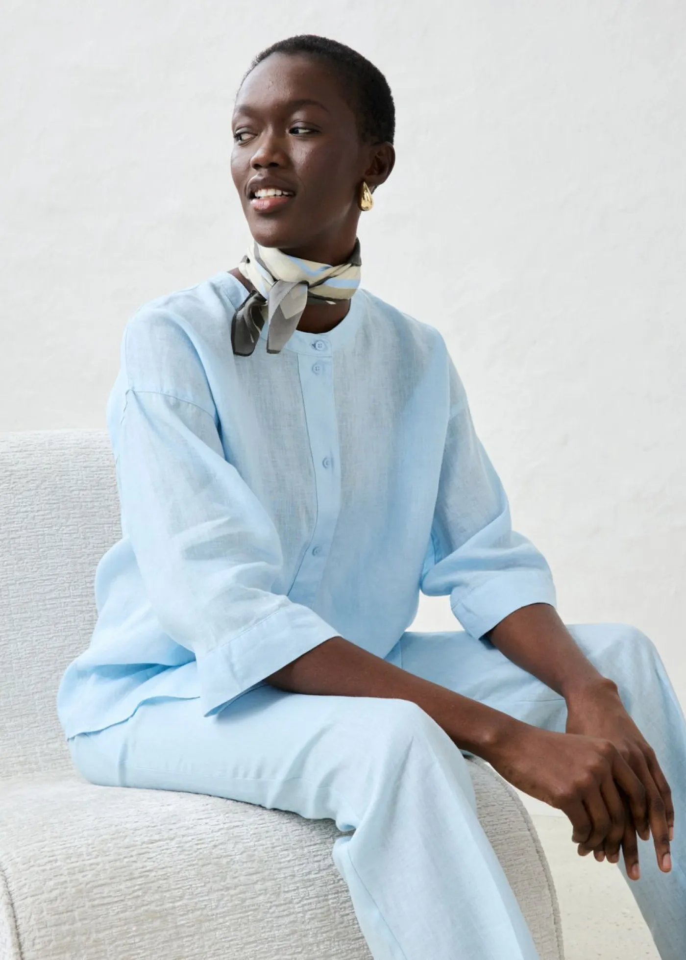 Online Blusa oversize de lino puro Mujer Premium|Camisas Y Blusas