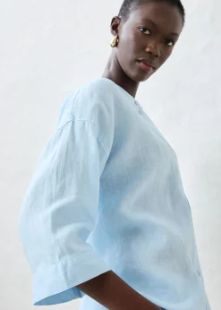Best Blusa oversize de lino puro Mujer Premium|Camisas Y Blusas