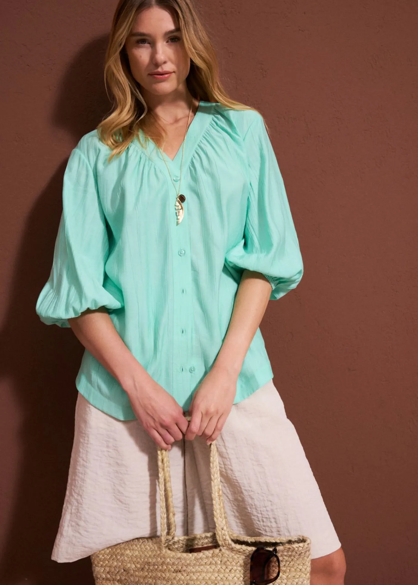 Blusa oversize de mezcla de viscosa suave Mujer Camisas Y Blusas