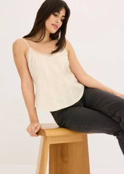 Best Blusa sin mangas de algodón puro con bordado calado Mujer Camisas Y Blusas|Camisetas