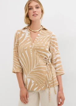 Clearance Blusa tipo kimono con aspecto de lino Mujer Camisas Y Blusas