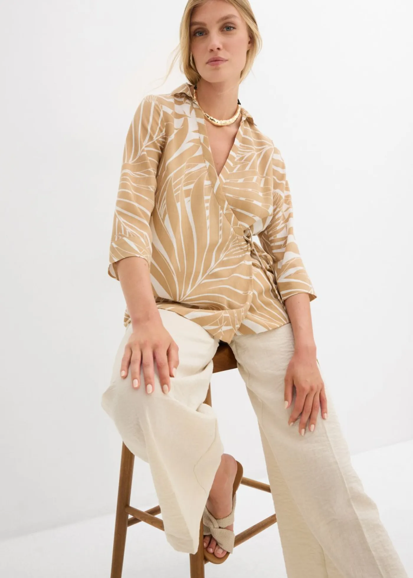 Clearance Blusa tipo kimono con aspecto de lino Mujer Camisas Y Blusas