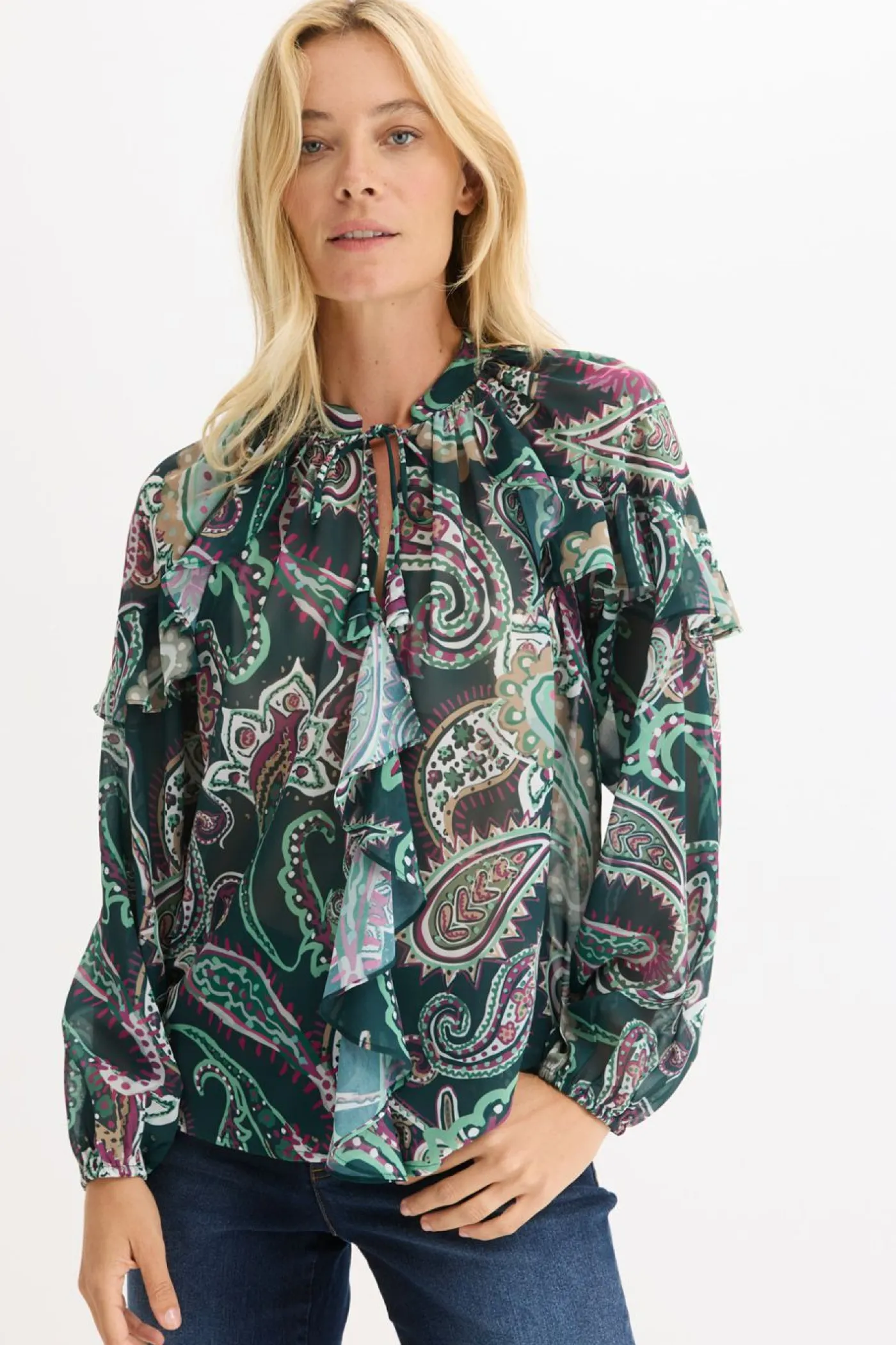 Hot Blusa tipo túnica con volantes Mujer Camisas Y Blusas