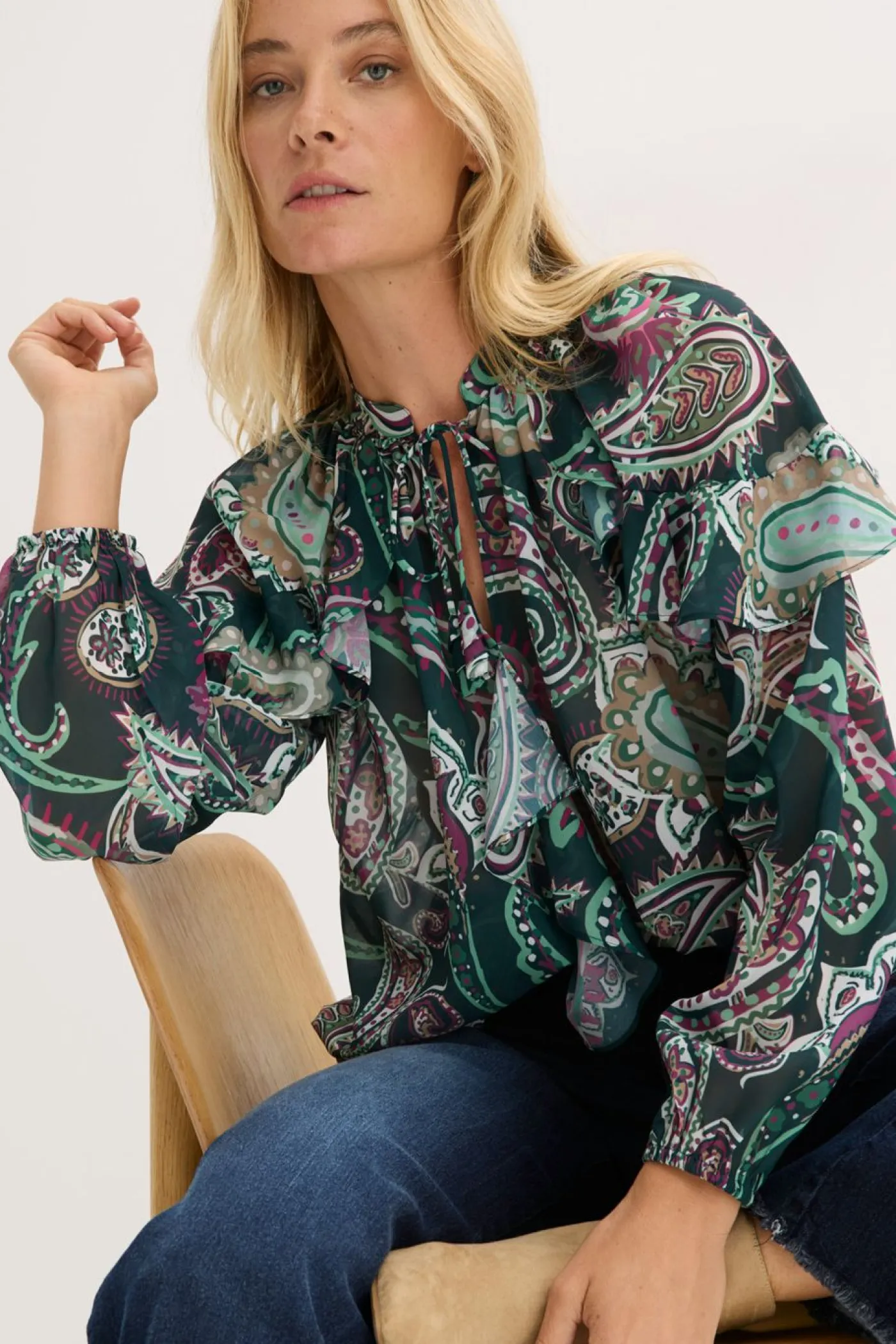 Hot Blusa tipo túnica con volantes Mujer Camisas Y Blusas