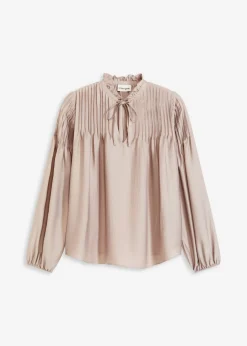New Blusa tipo túnica de satén brillante con ribetes Mujer Camisas Y Blusas