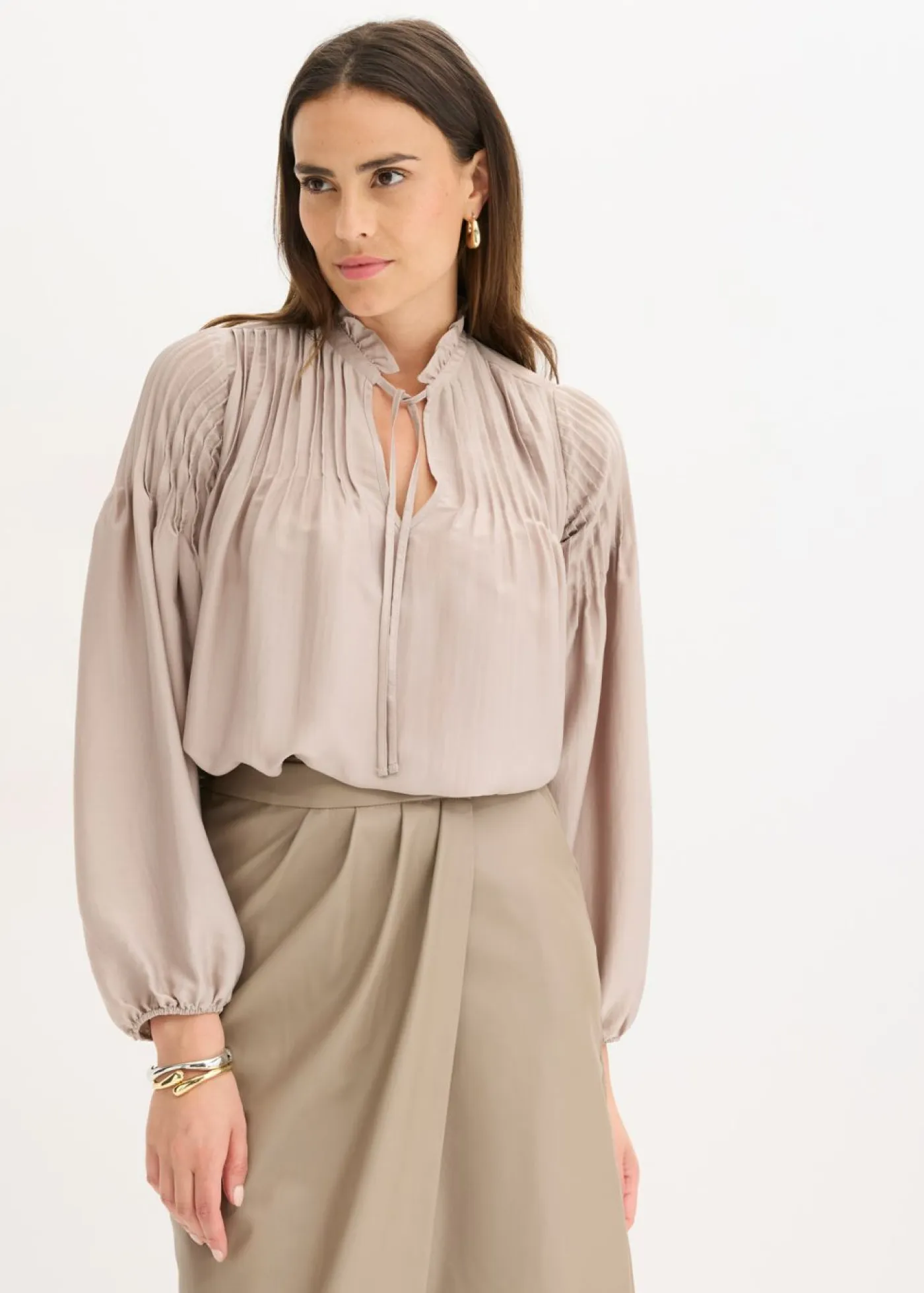 New Blusa tipo túnica de satén brillante con ribetes Mujer Camisas Y Blusas
