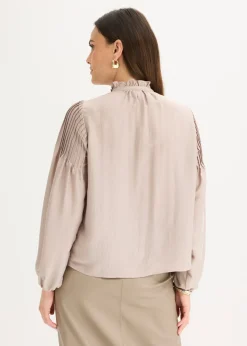 New Blusa tipo túnica de satén brillante con ribetes Mujer Camisas Y Blusas