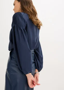 Sale Blusa tipo túnica de satén brillante con ribetes Mujer Camisas Y Blusas