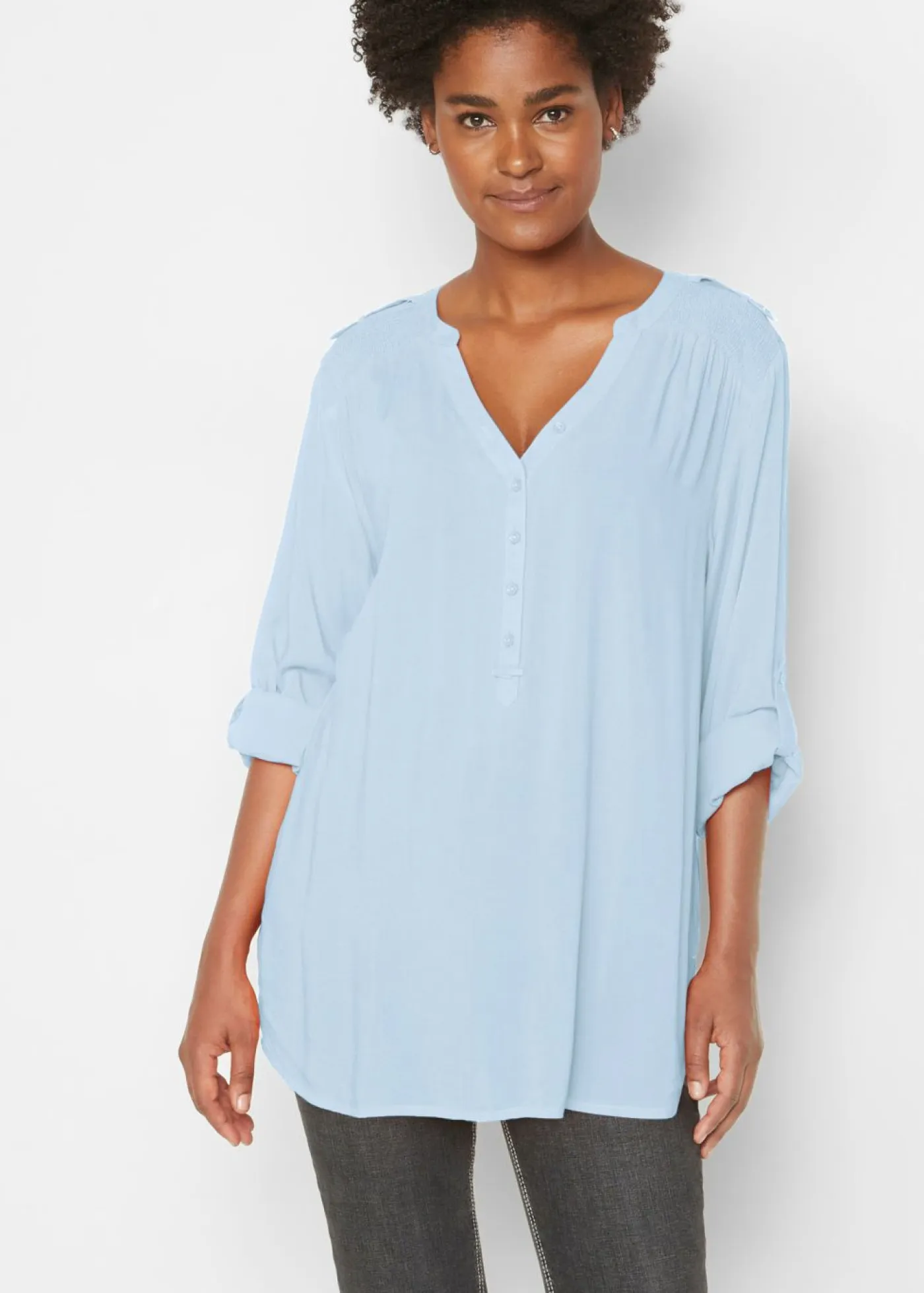 Sale Blusa tipo túnica de viscosa suave Mujer Camisas Y Blusas
