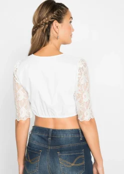 Blusa tradicional con manga de encaje Mujer Camisas Y Blusas