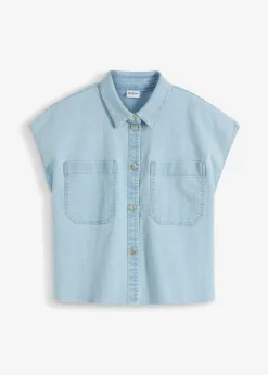 Hot Blusa vaquera boxy, corta Mujer Camisas Y Blusas