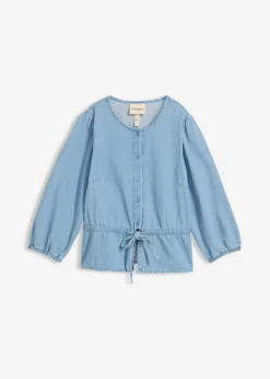 Outlet Blusa vaquera con mangas abullonadas, de algodón Mujer Camisas Y Blusas|Novedades