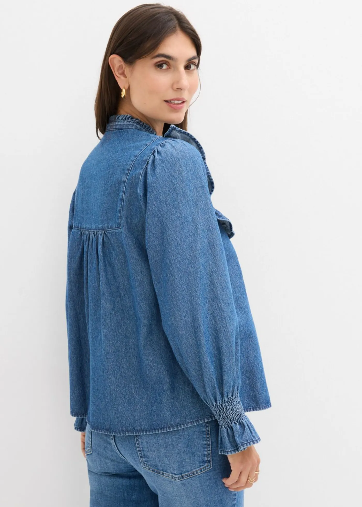 Clearance Blusa vaquera con volantes Mujer Camisas Y Blusas